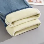 Y2k Pants Jeans for Woman Winter Fleece Lined 2025 New Thick Warmth Slim Wide Leg Straight Trousers Fashion casual - Image 2