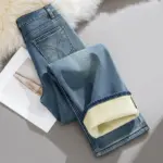 Y2k Pants Jeans for Woman Winter Fleece Lined 2025 New Thick Warmth Slim Wide Leg Straight Trousers Fashion casual