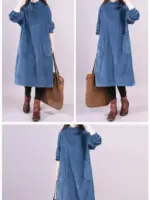 Women Autumn Winter Dress New Retro Corduroy Vestidos Add Velvet High Neck Dress Mid-Length Loose Pullover Sweater Female 2025 - Image 2