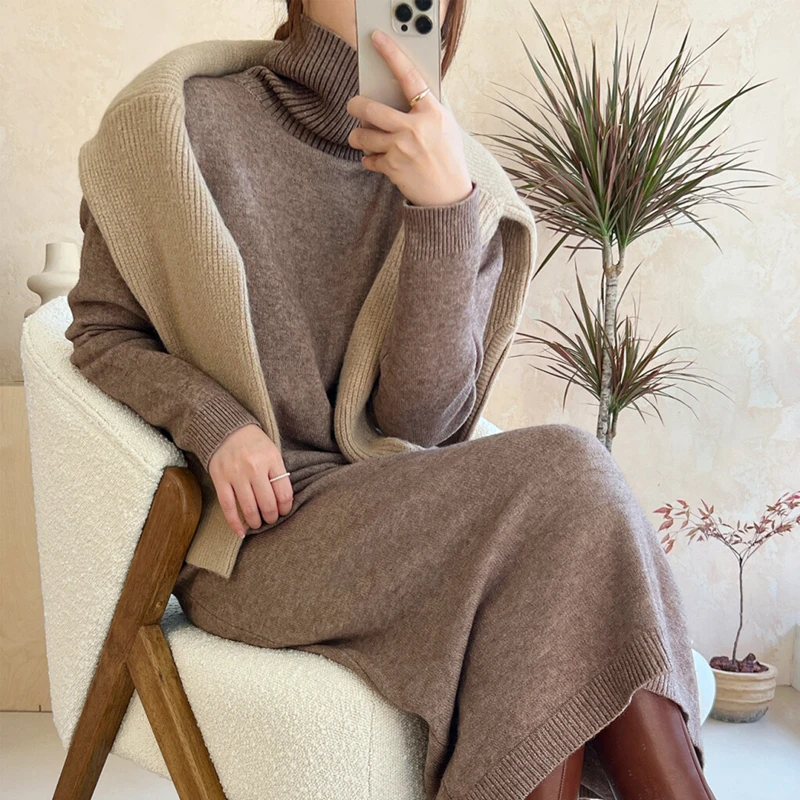 kf-Sd34c18930b2443a38b6f02d07f19558eU New 2025 Autumn Winter Sweater Dress Women Japanese y2k Turtleneck Long Sleeve Thicken Loose Knitted Long Dresses Hot Sale - Image 1